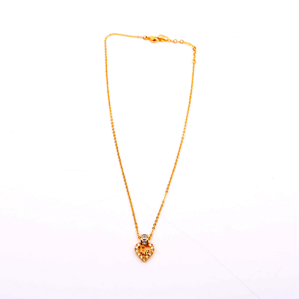 Crystal Heart Logo Pendant Necklace Gold