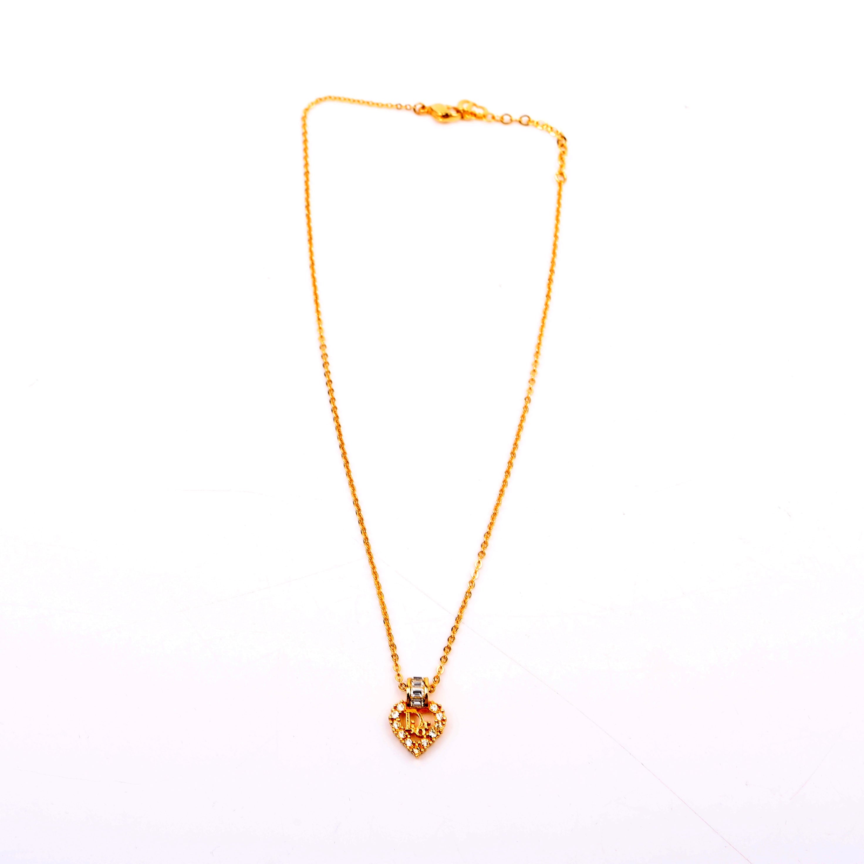 Crystal Heart Logo Pendant Necklace Gold