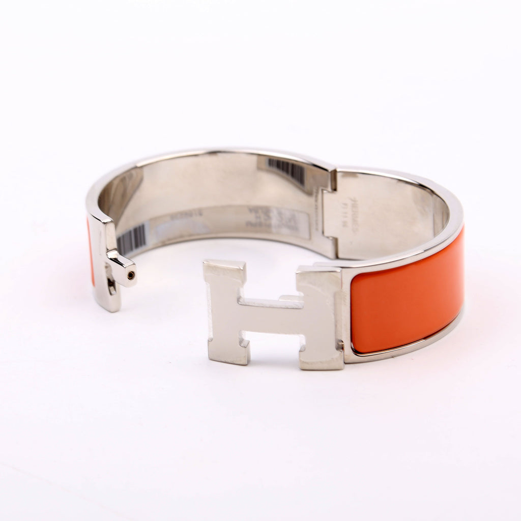 Hermes Clic Clac Wide PM Bracelet Silver/Orange