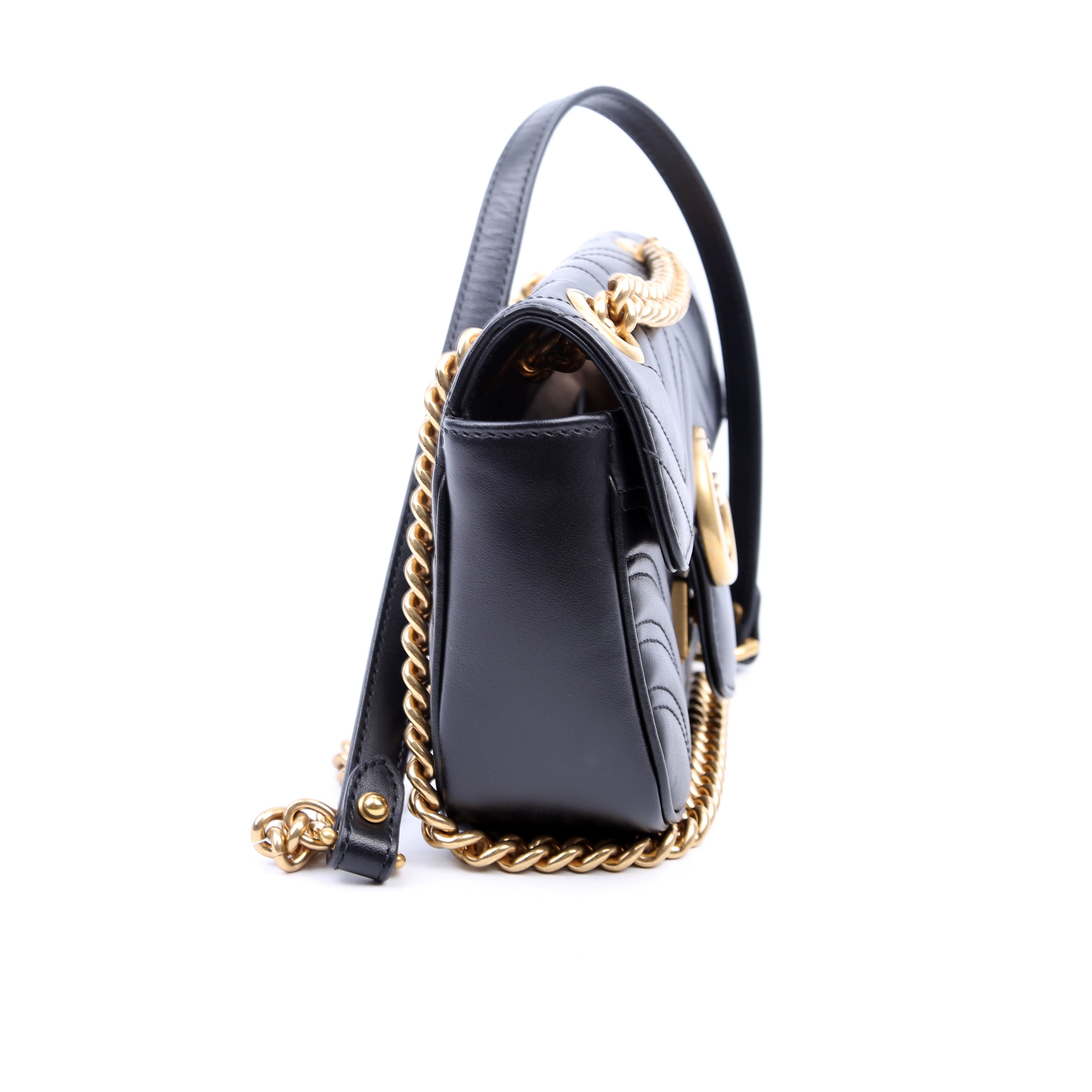 446744 Marmont Leather Shoulder Mini Flap Black