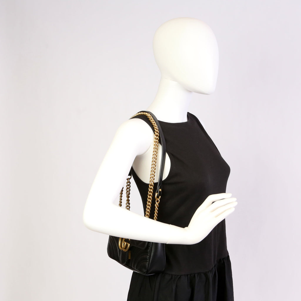 446744 Marmont Leather Shoulder Mini Flap Black