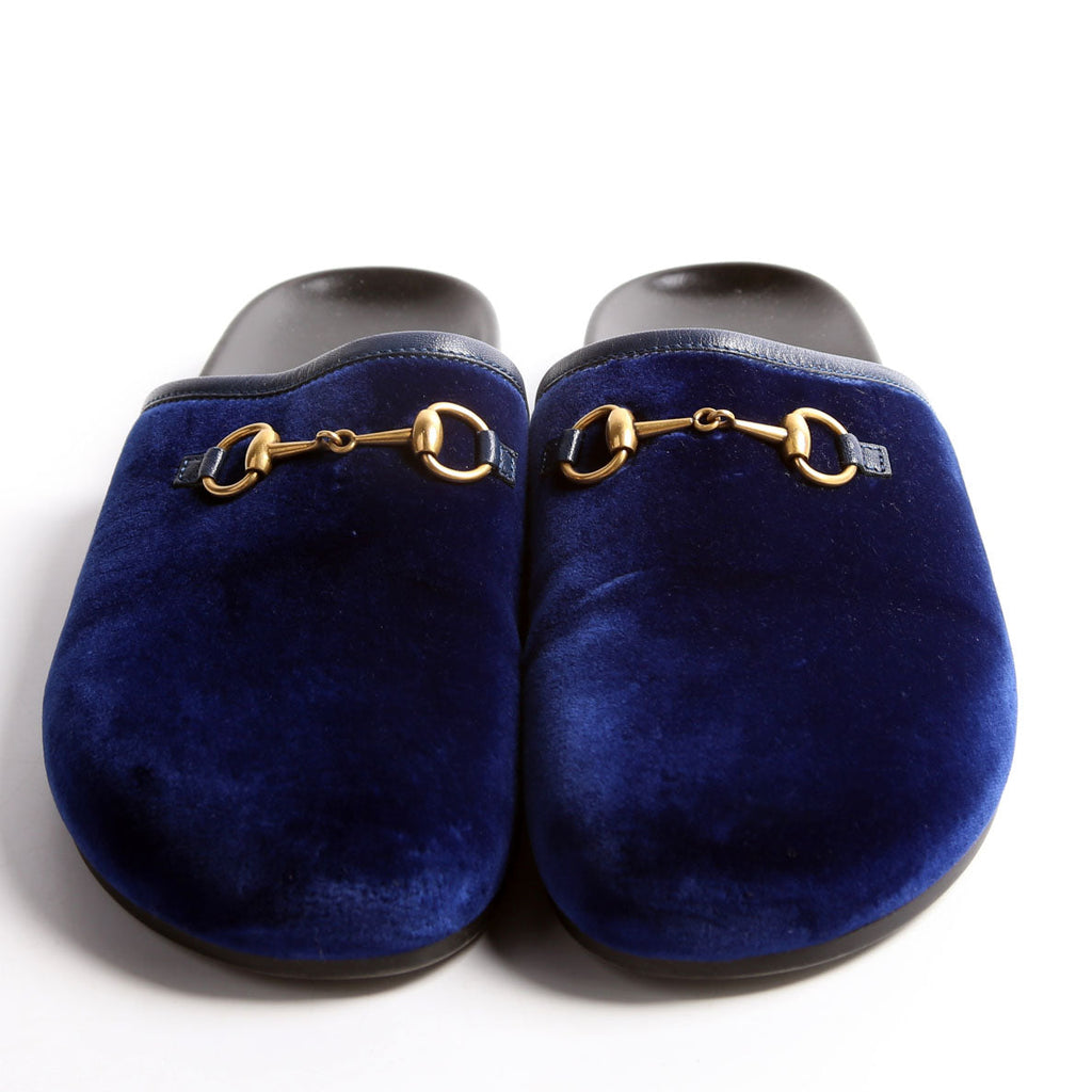 Horsebit Velvet Mules Size 37 Blue/Black