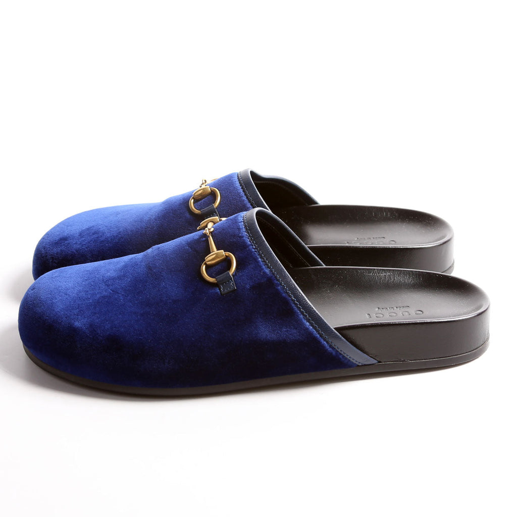 Horsebit Velvet Mules Size 37 Blue/Black