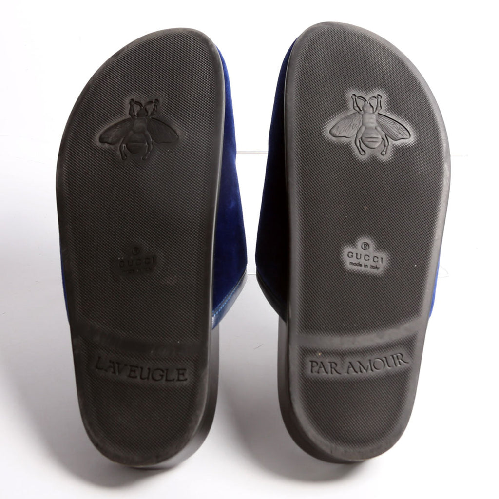 Horsebit Velvet Mules Size 37 Blue/Black