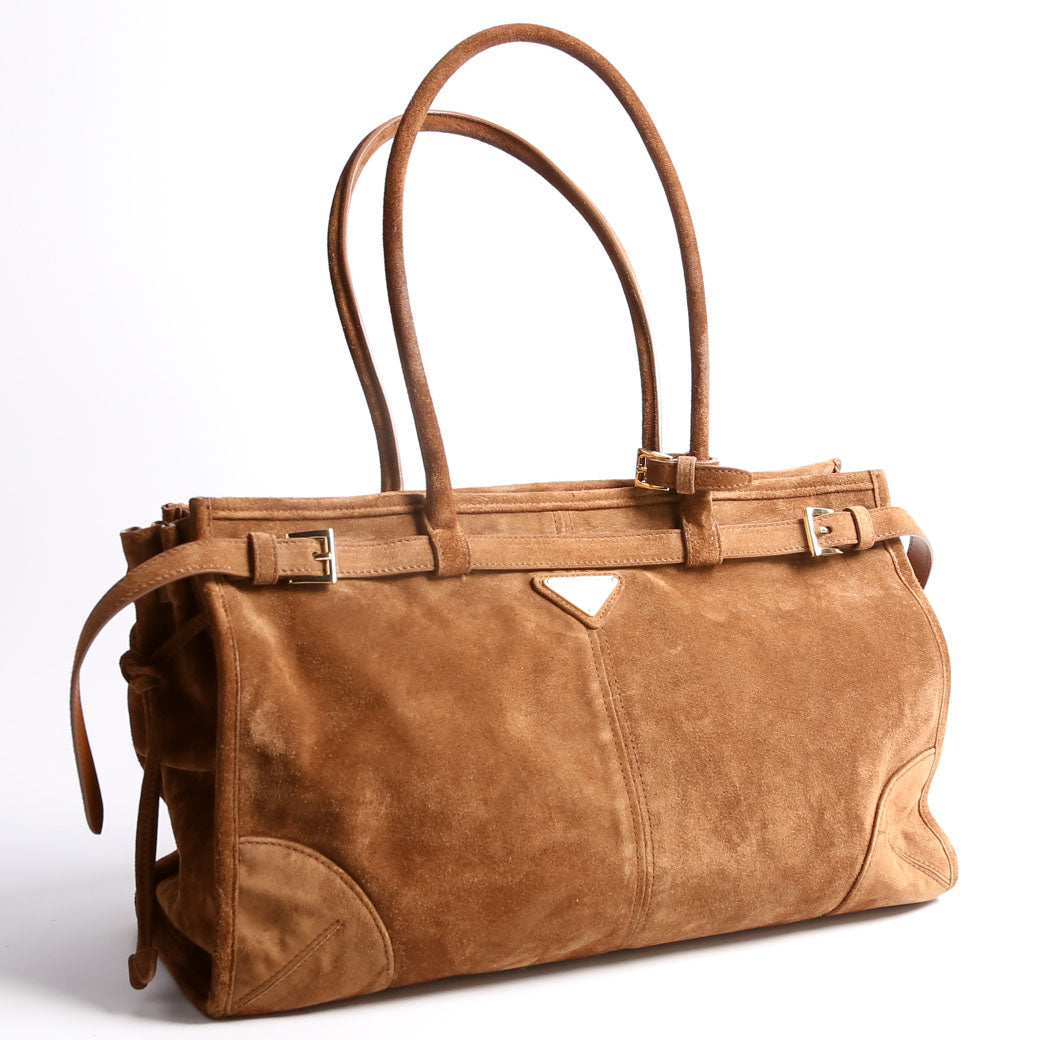 1BA433 Bonnie Large Suede Shoulder Bag Brown