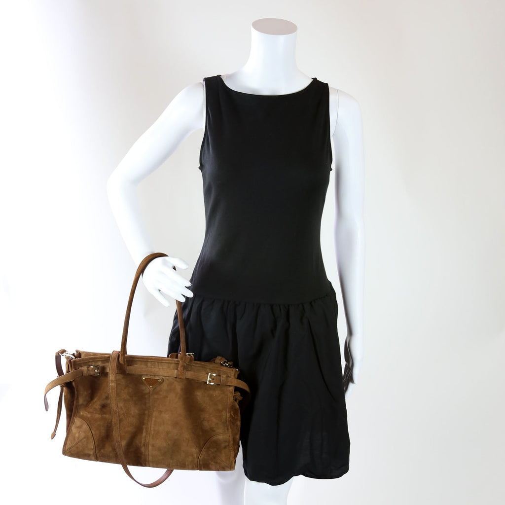 1BA433 Bonnie Large Suede Shoulder Bag Brown