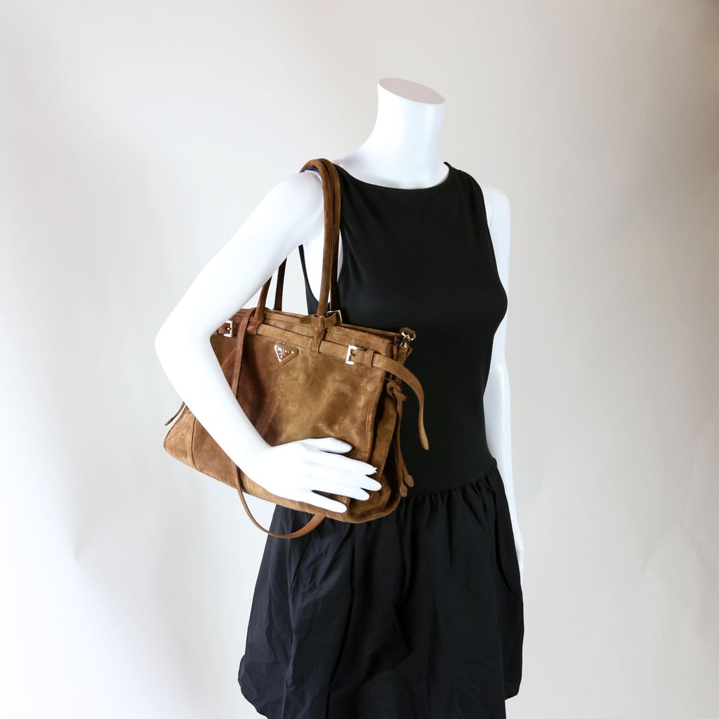 1BA433 Bonnie Large Suede Shoulder Bag Brown