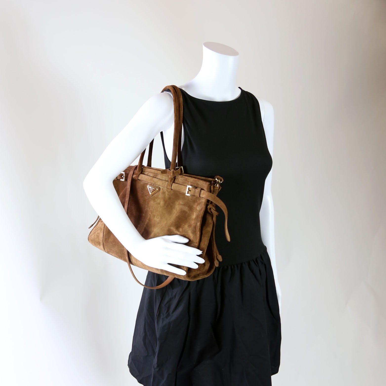 1BA433 Bonnie Large Suede Shoulder Bag Brown