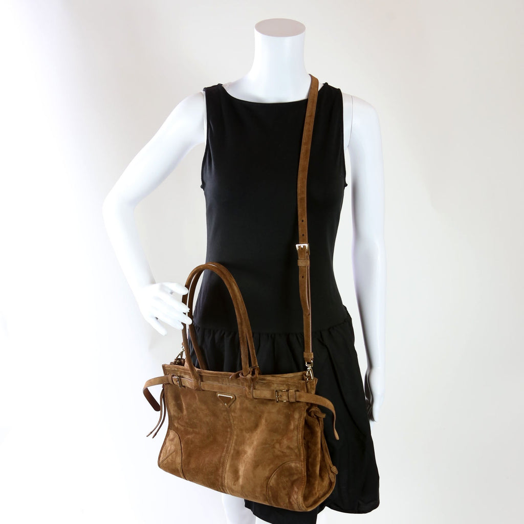1BA433 Bonnie Large Suede Shoulder Bag Brown