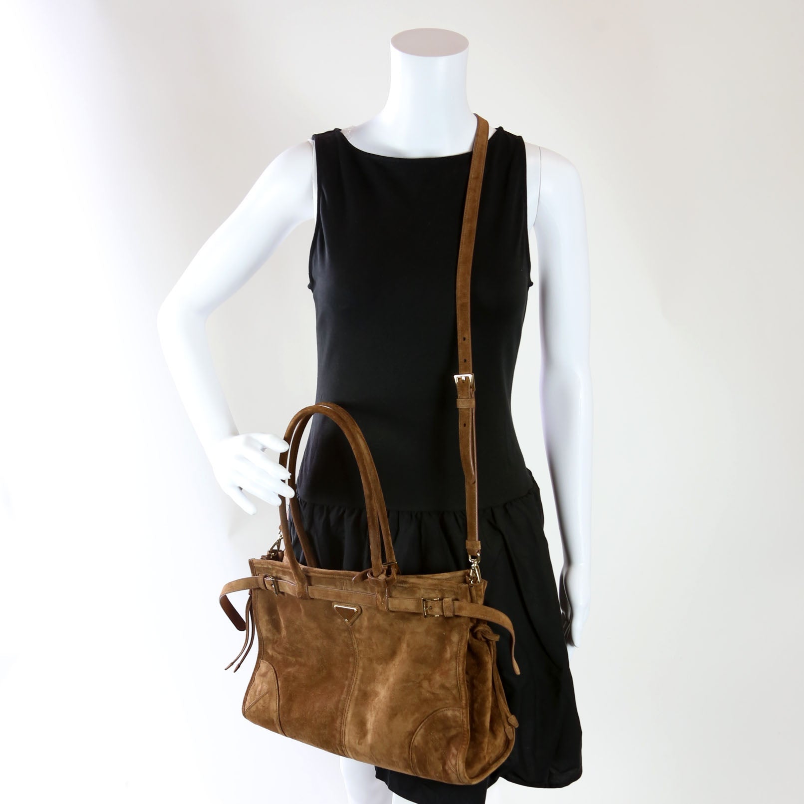 1BA433 Bonnie Large Suede Shoulder Bag Brown