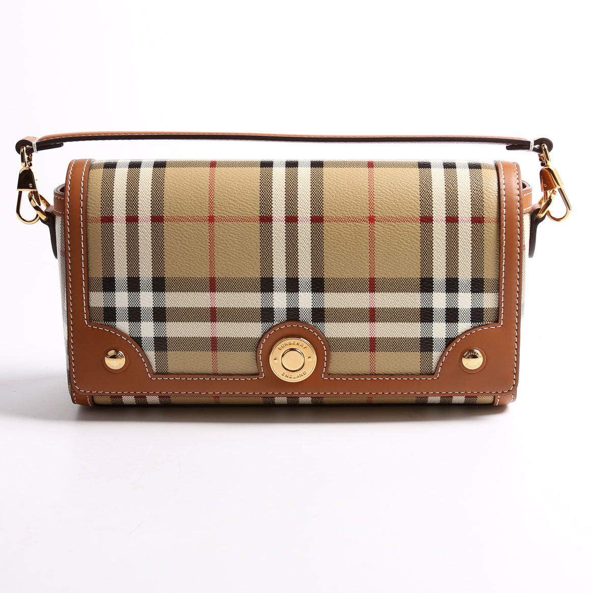 Note Top Handle Crossbody Check Coated Canvas