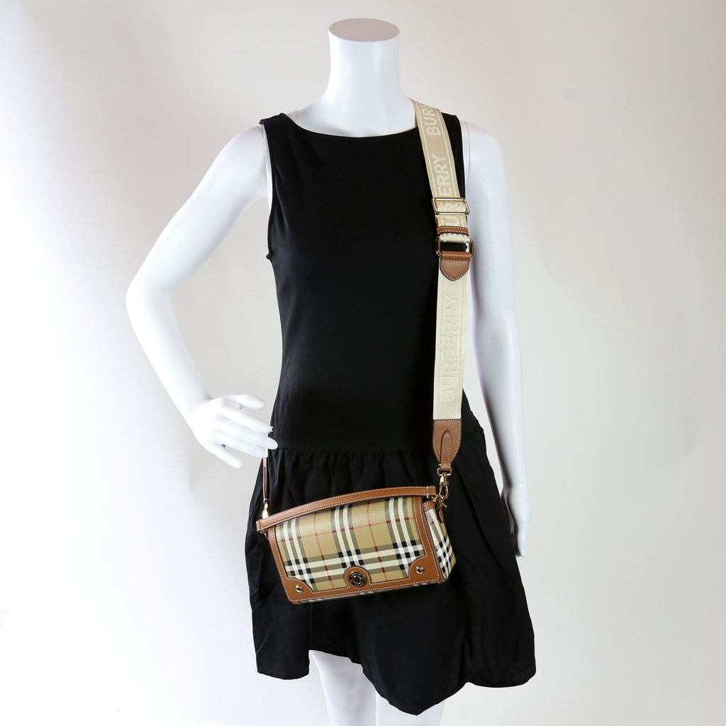Note Top Handle Crossbody Check Coated Canvas