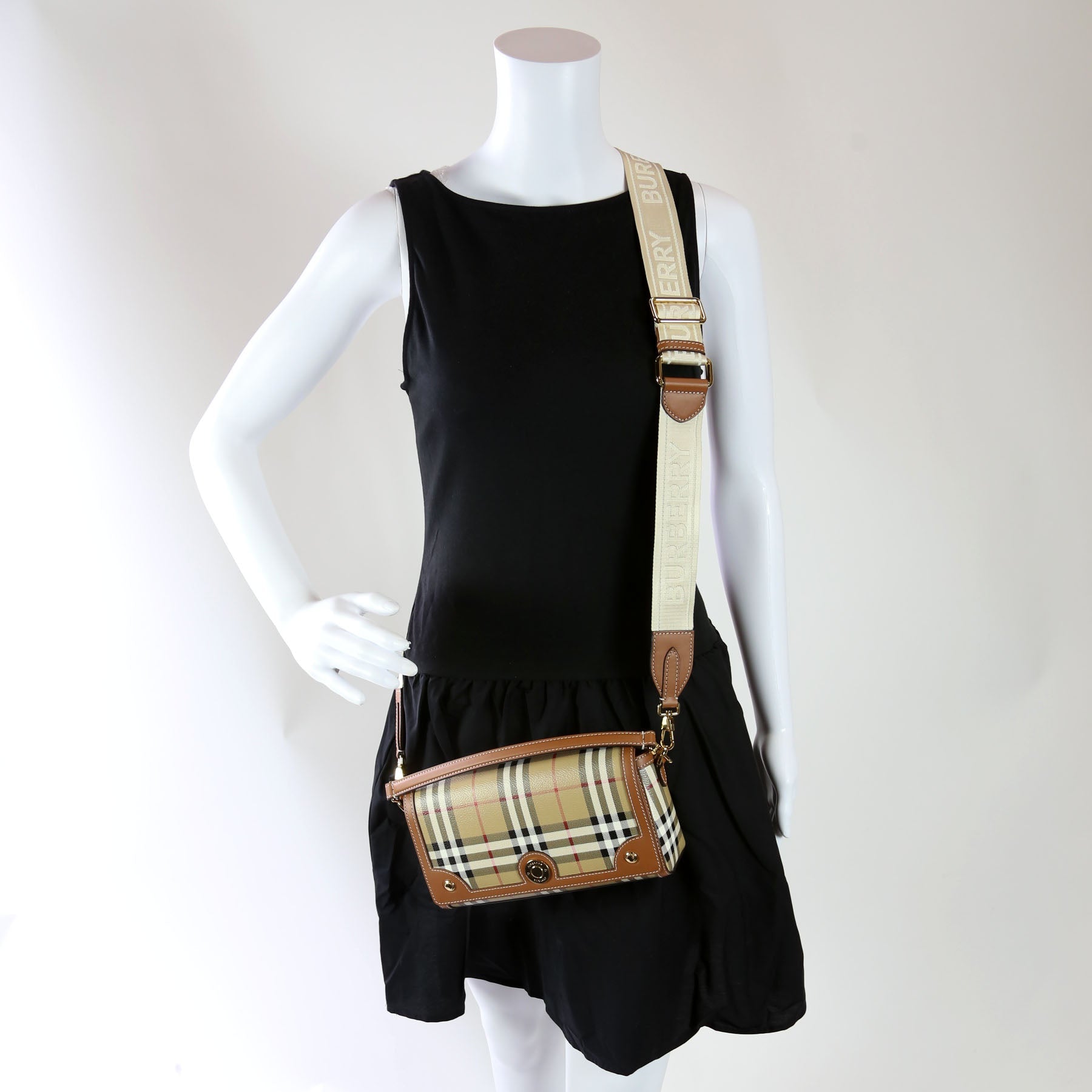 Note Top Handle Crossbody Check Coated Canvas
