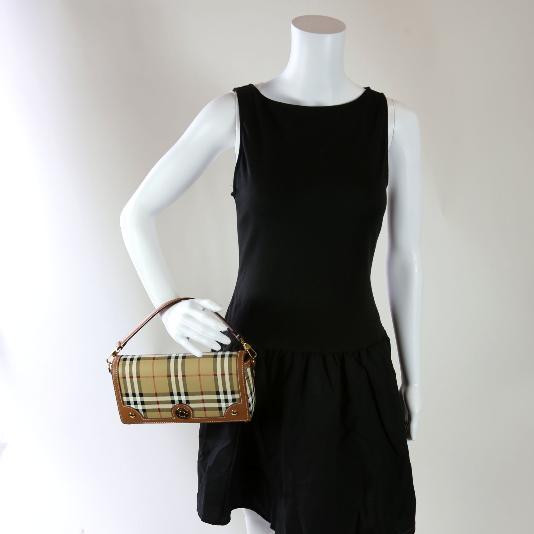 Note Top Handle Crossbody Check Coated Canvas