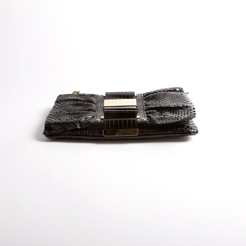 Snake Embossed Clutch With Chain