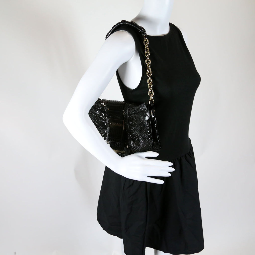 Snake Embossed Clutch With Chain