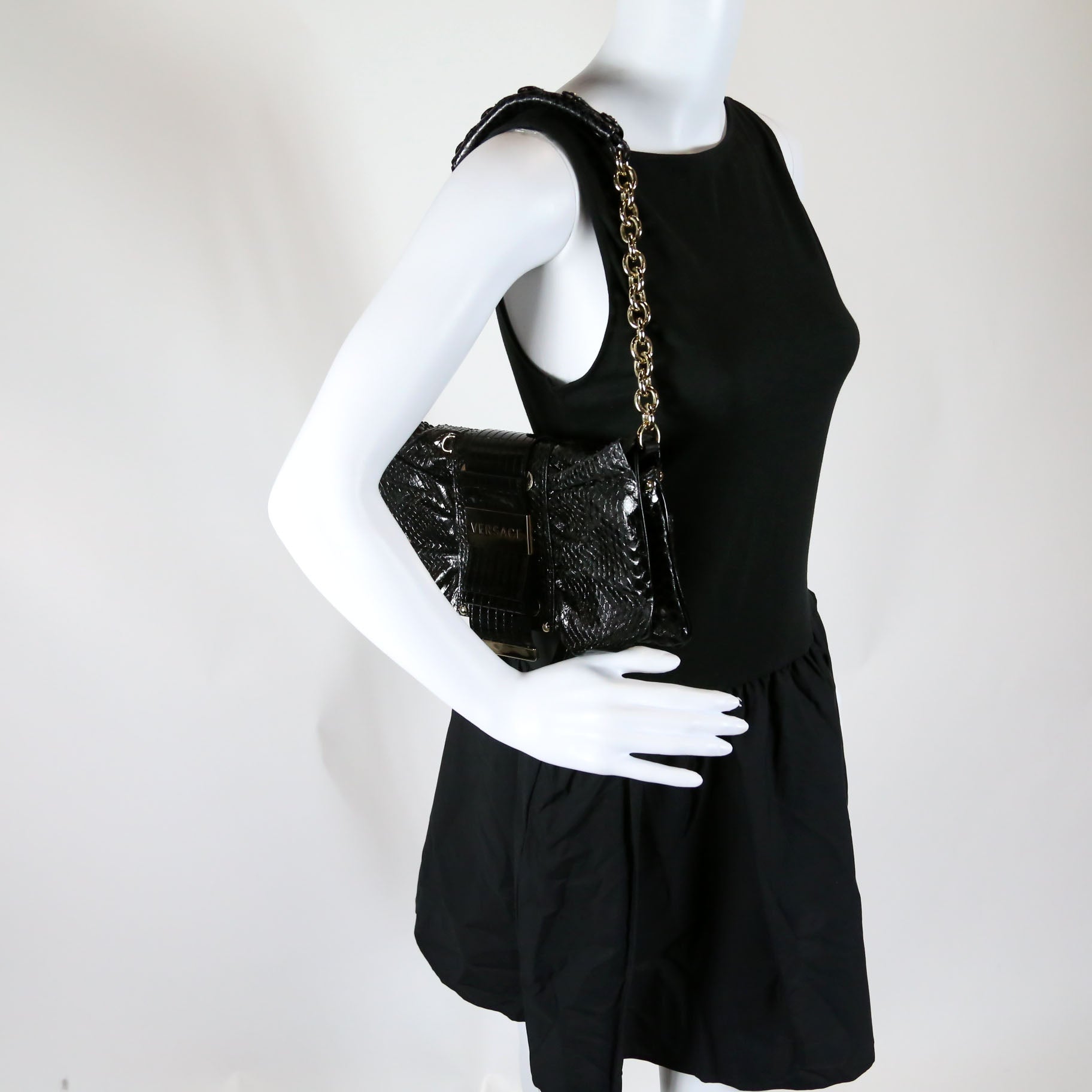 Snake Embossed Clutch With Chain