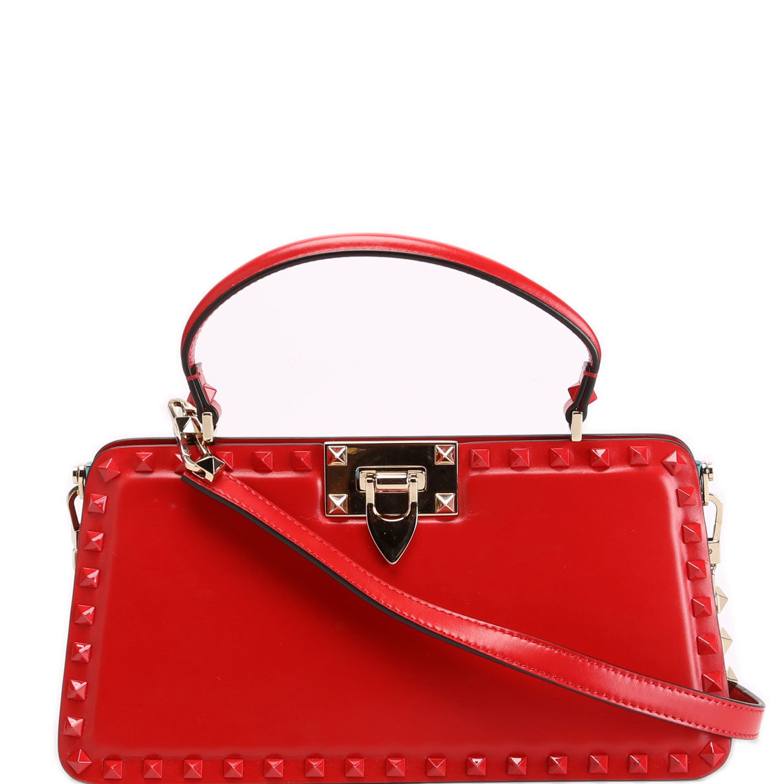 Rockstud Top Handle Clutch Red