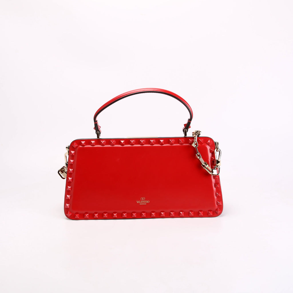 Rockstud Top Handle Clutch Red
