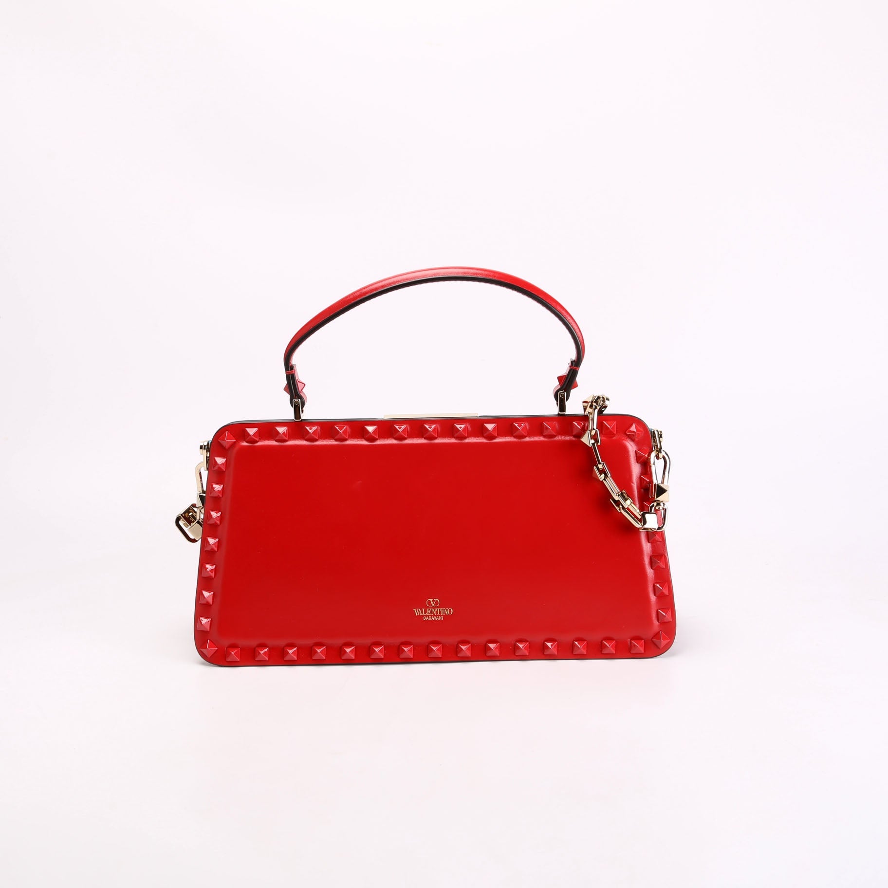 Rockstud Top Handle Clutch Red