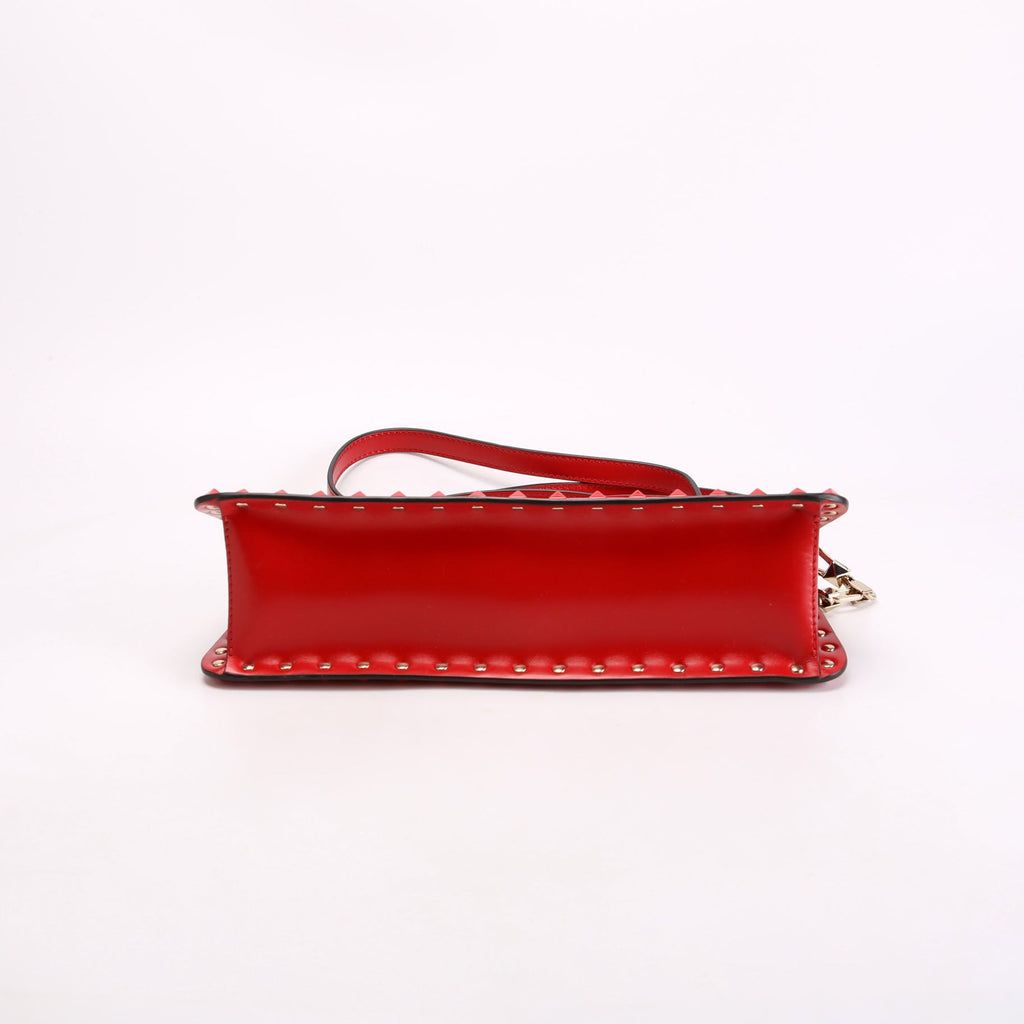 Rockstud Top Handle Clutch Red