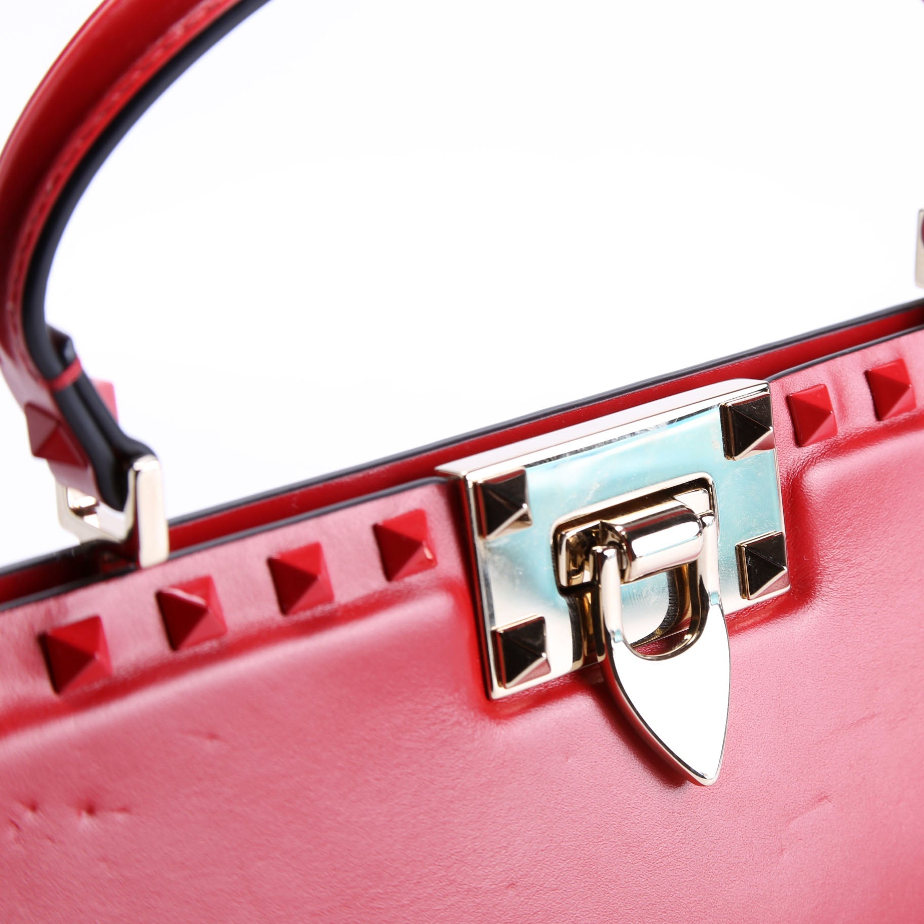 Rockstud Top Handle Clutch Red