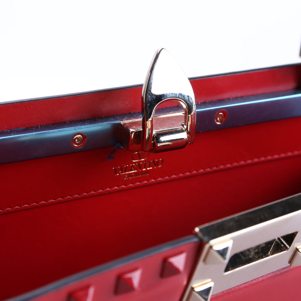 Rockstud Top Handle Clutch Red
