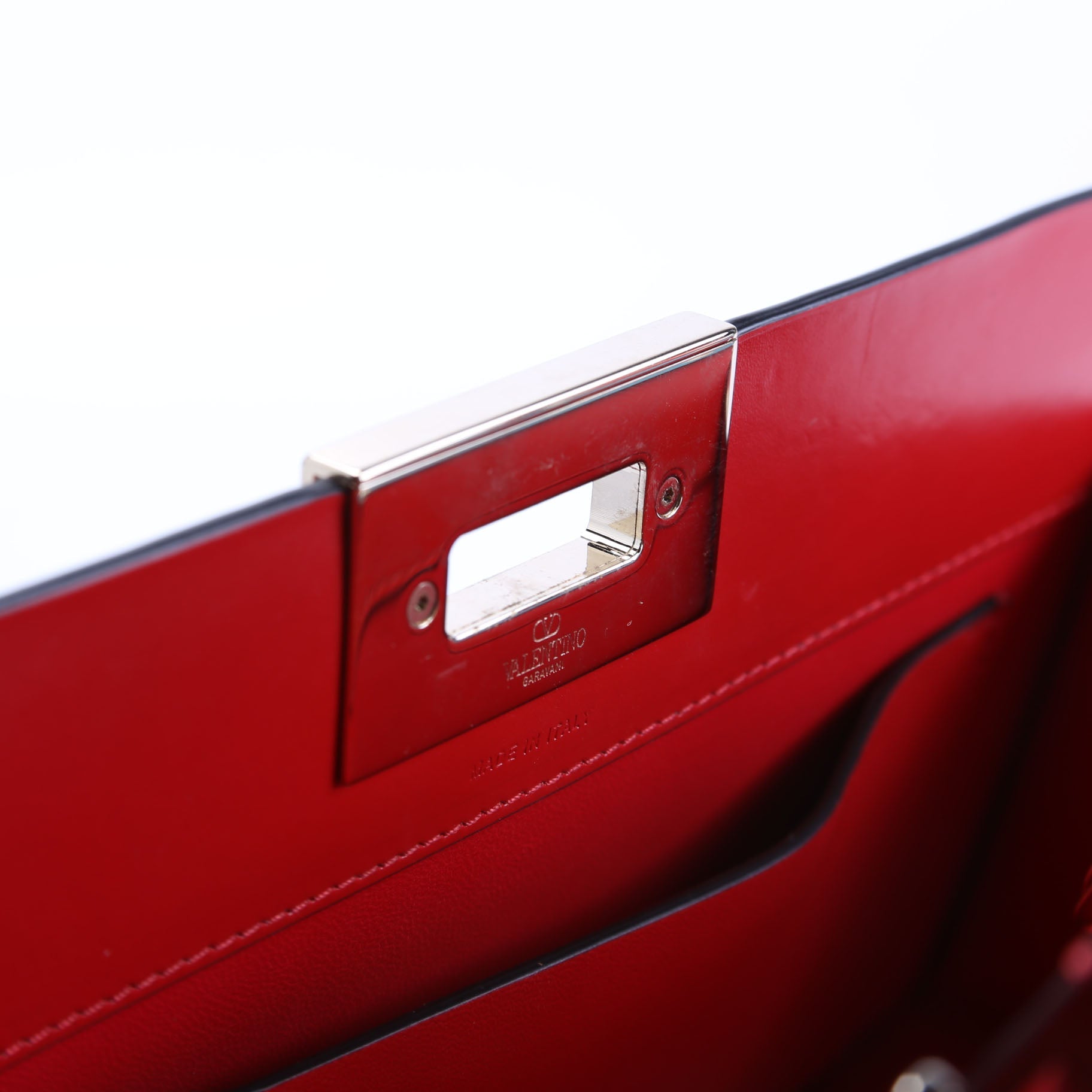 Rockstud Top Handle Clutch Red