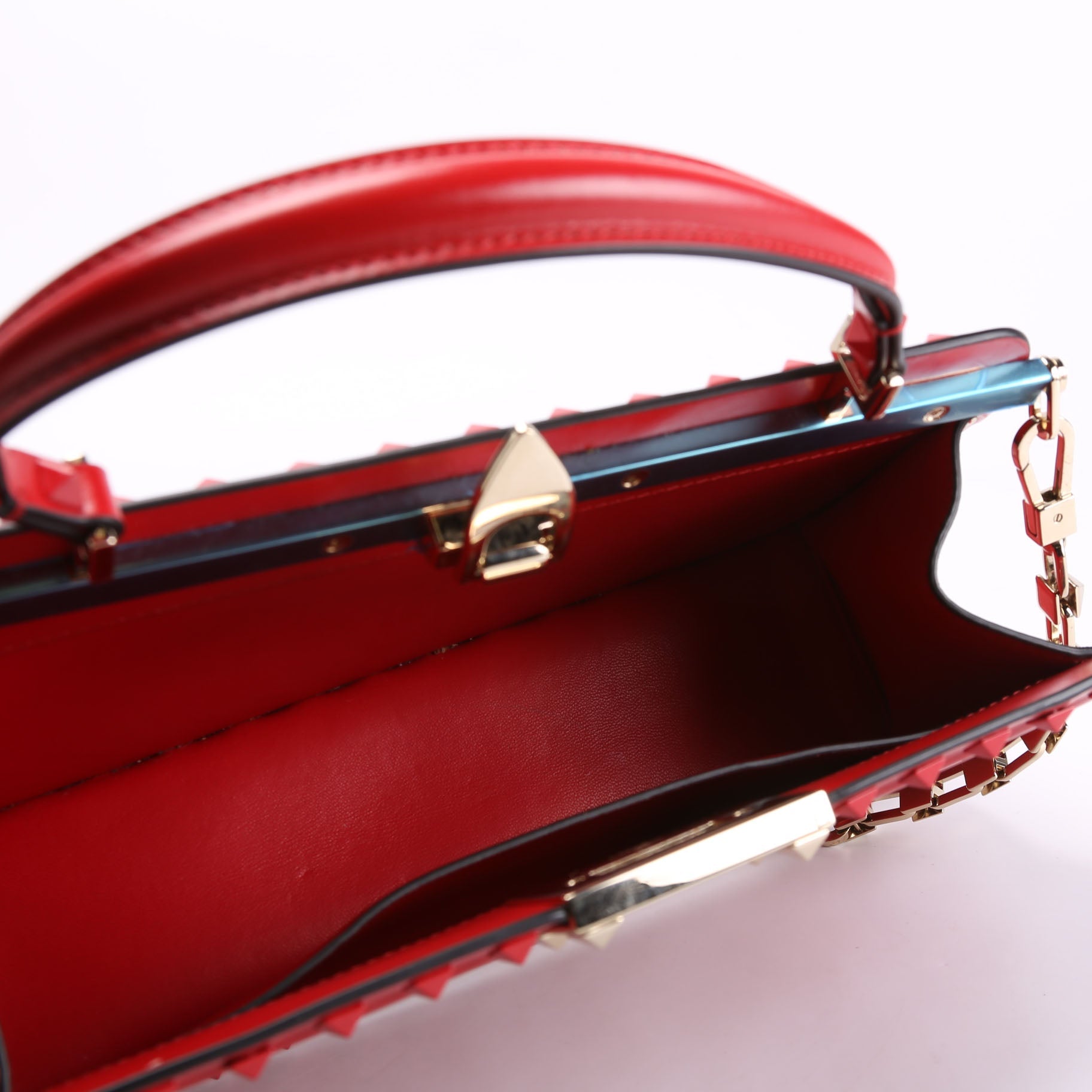 Rockstud Top Handle Clutch Red