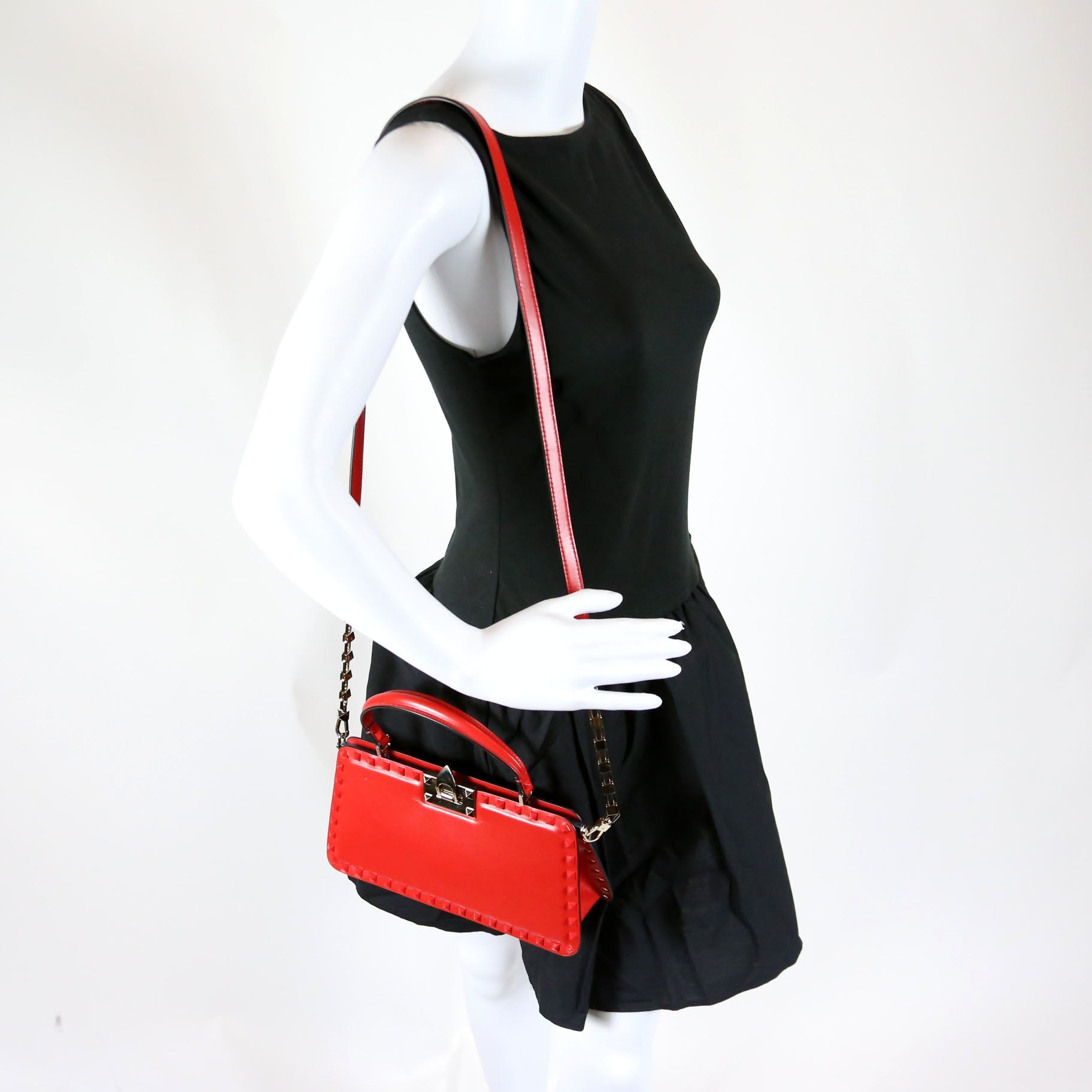 Rockstud Top Handle Clutch Red