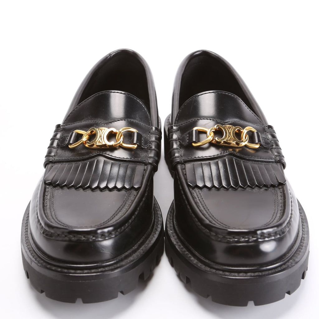 Triomphe Leather Loafers Size 38 Black/Gold