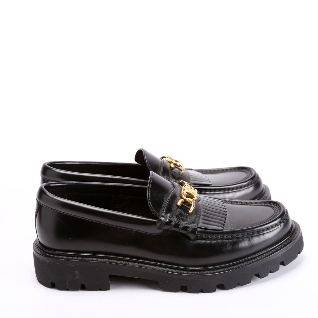 Triomphe Leather Loafers Size 38 Black/Gold