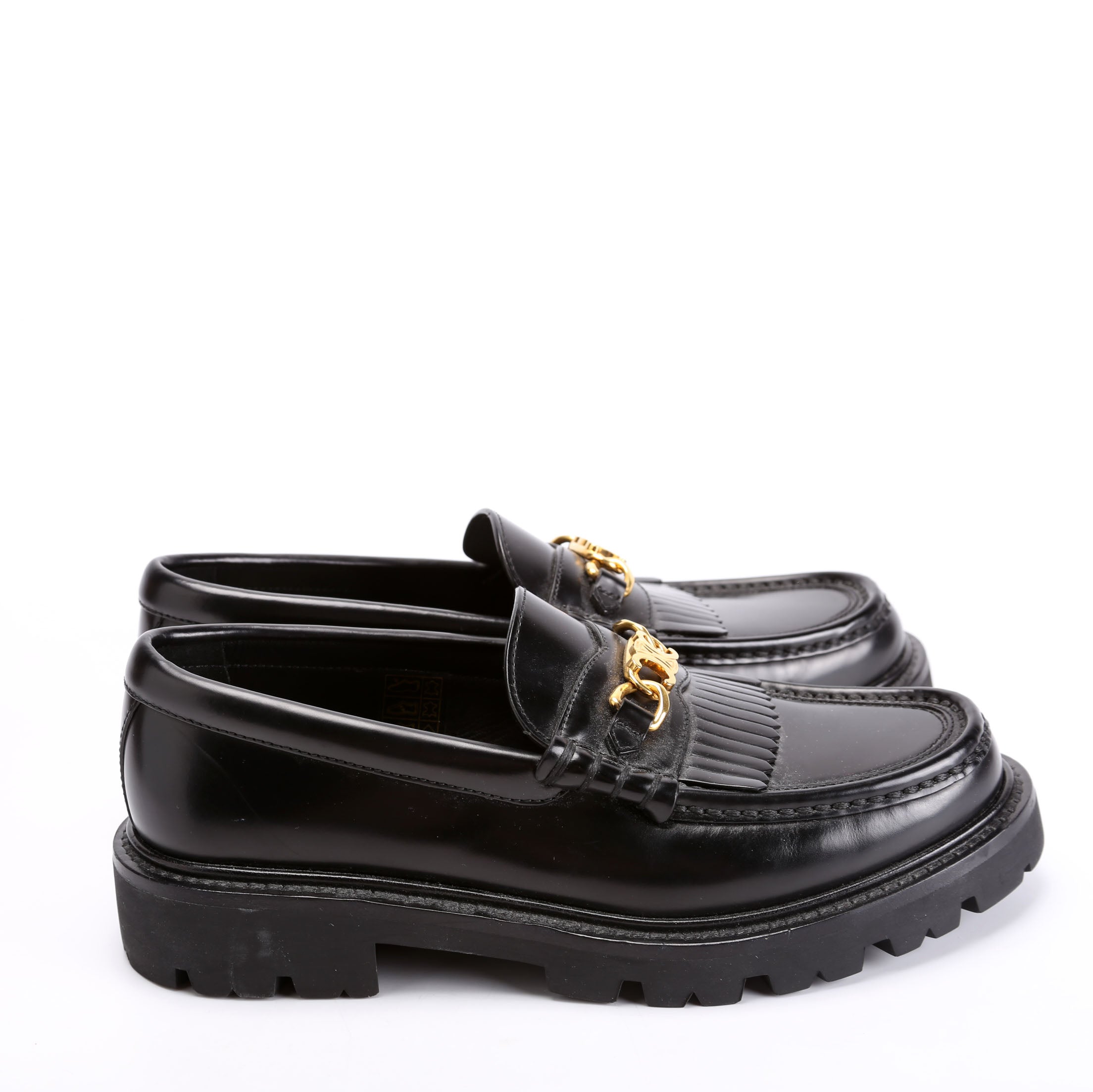 Triomphe Leather Loafers Size 38 Black/Gold