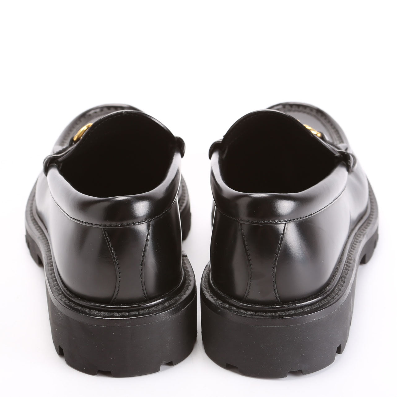 Triomphe Leather Loafers Size 38 Black/Gold