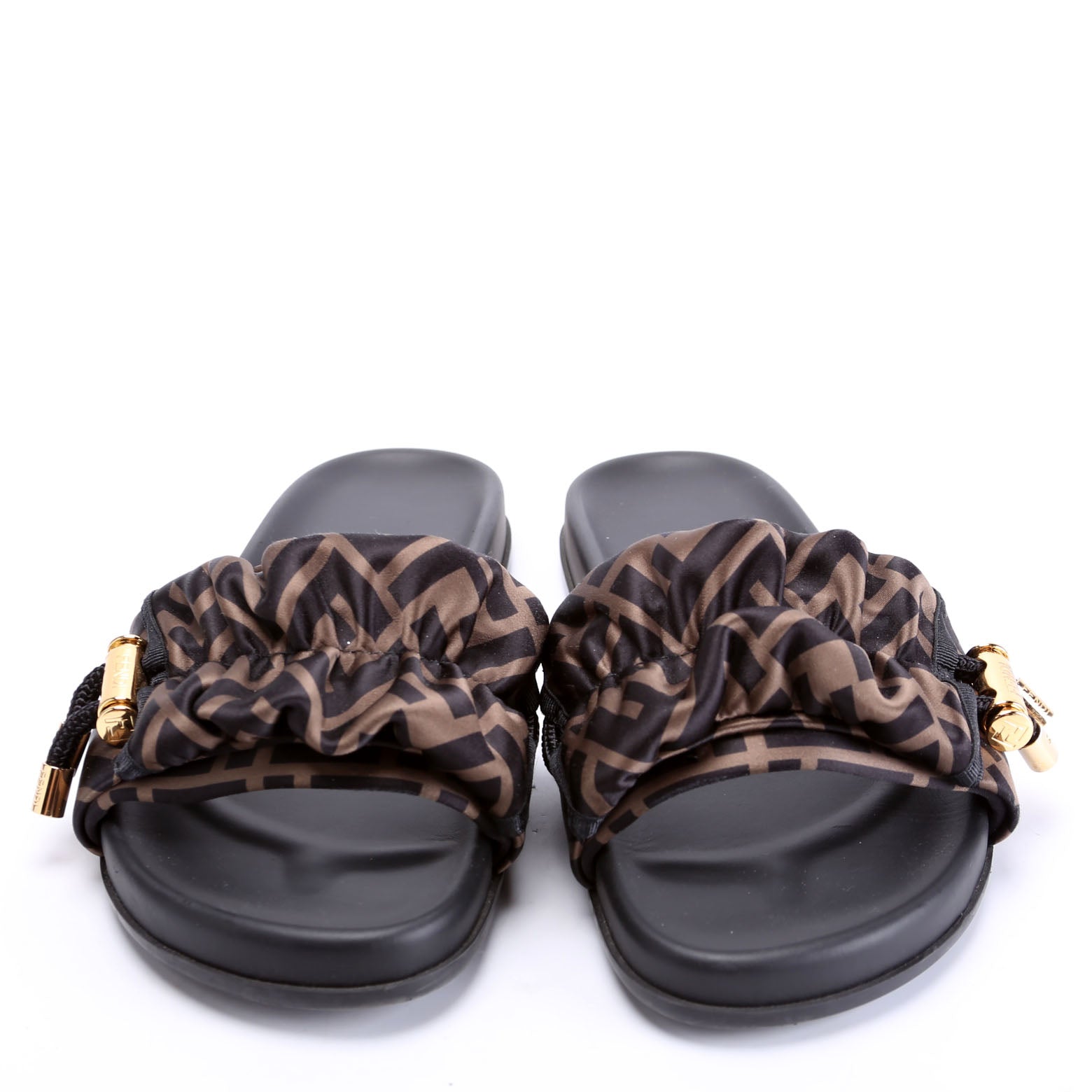 Fendi Feel Satin Slides Size 37 Brown/Black