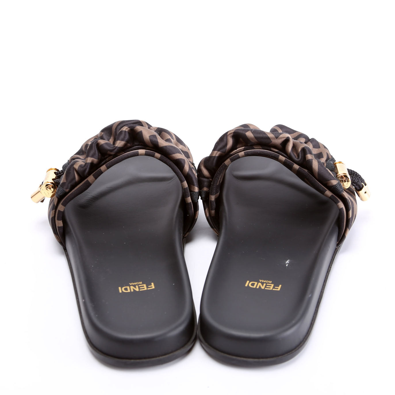 Fendi Feel Satin Slides Size 37 Brown/Black