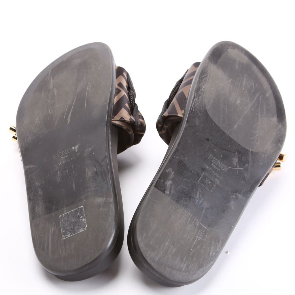 Fendi Feel Satin Slides Size 37 Brown/Black