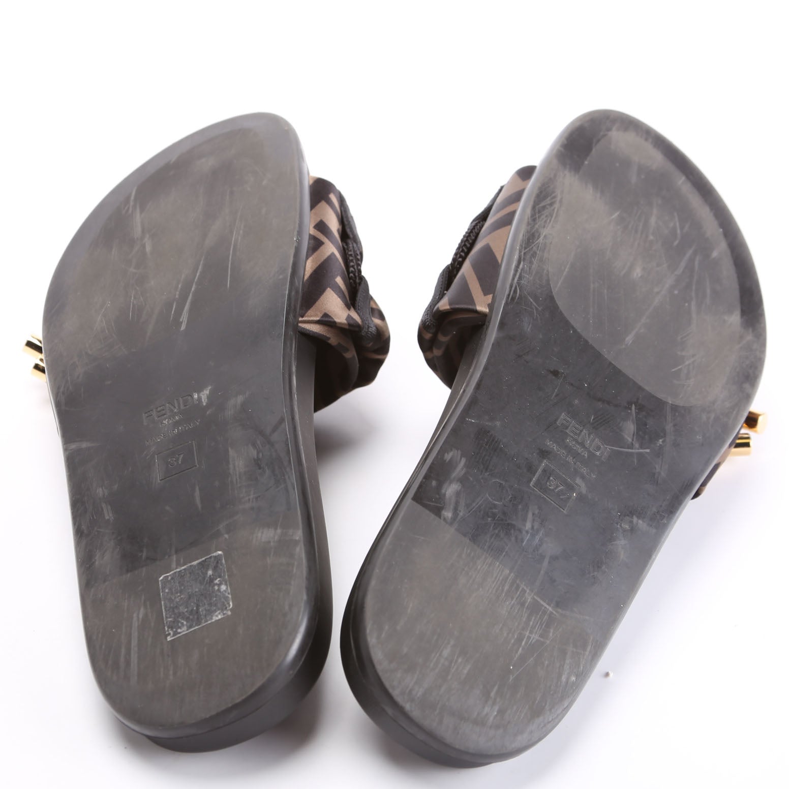 Fendi Feel Satin Slides Size 37 Brown/Black