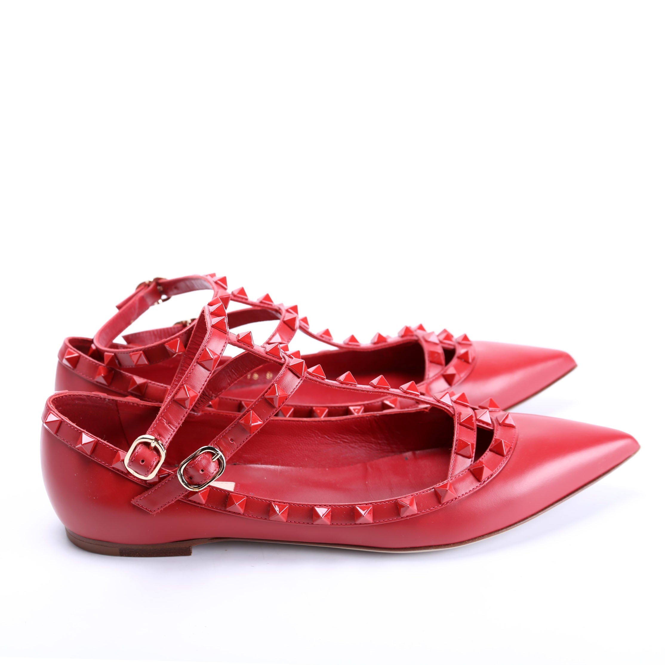 Rolling Rockstud Caged Flats Size 38.5 Red