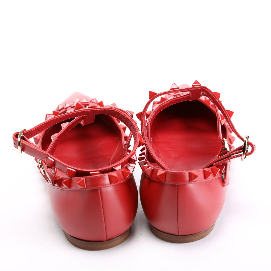 Rolling Rockstud Caged Flats Size 38.5 Red