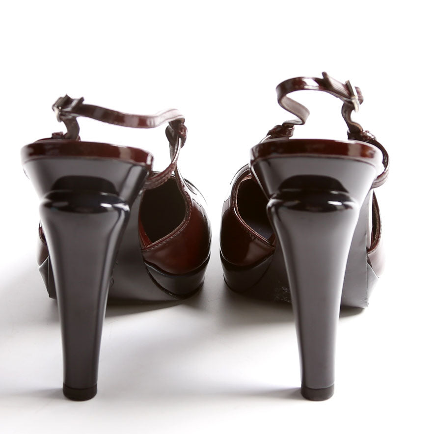 Cap Toe Patent Slingback Pumps Size 39 Navy/Burgundy