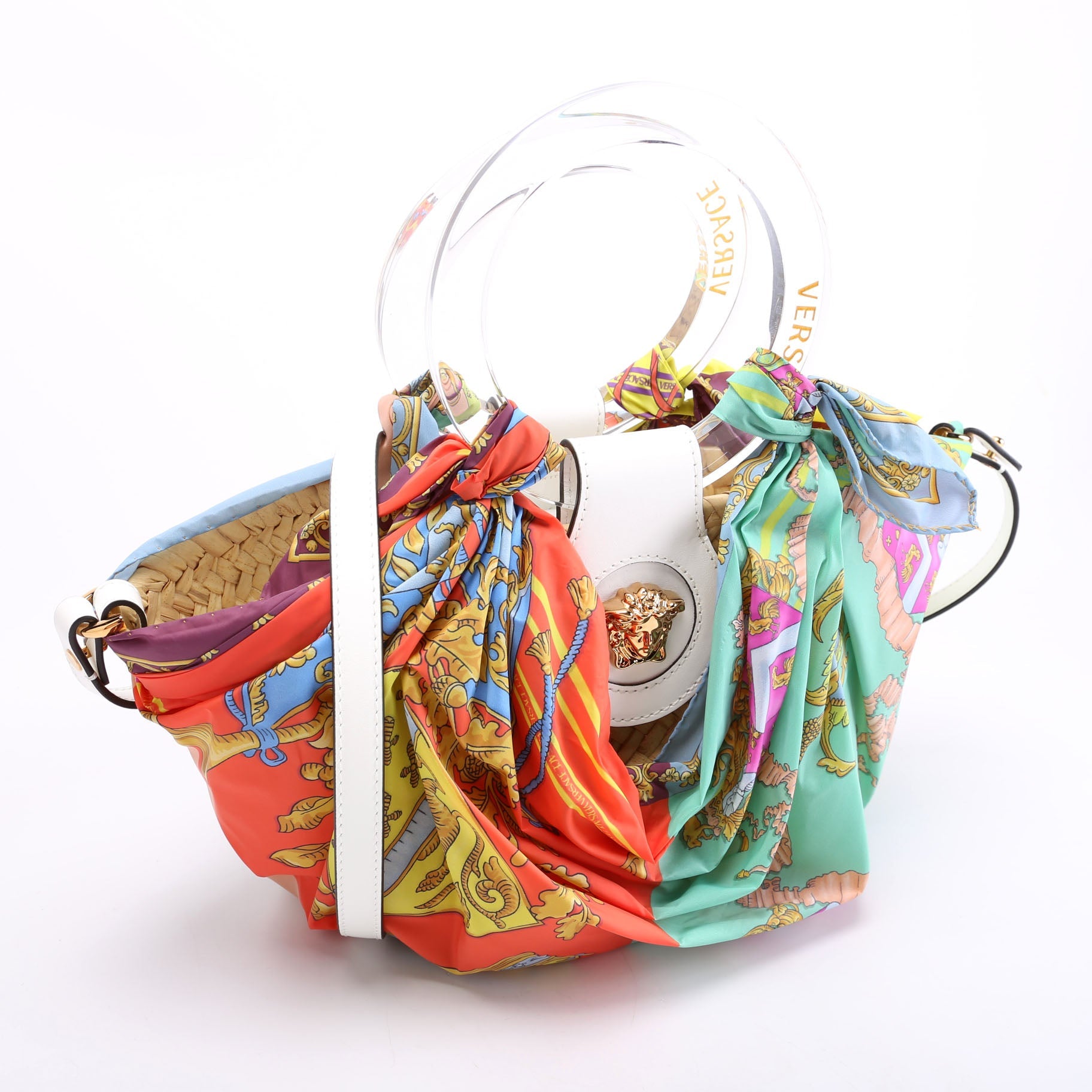 LA Medusa Raffia Scarf Top Handle Small Multicolor