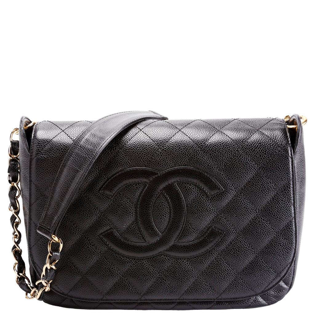 Timeless CC Medium Chain Flap Quilted Caviar 8M Black