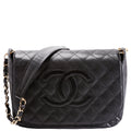Timeless CC Medium Chain Flap Quilted Caviar 8M Black