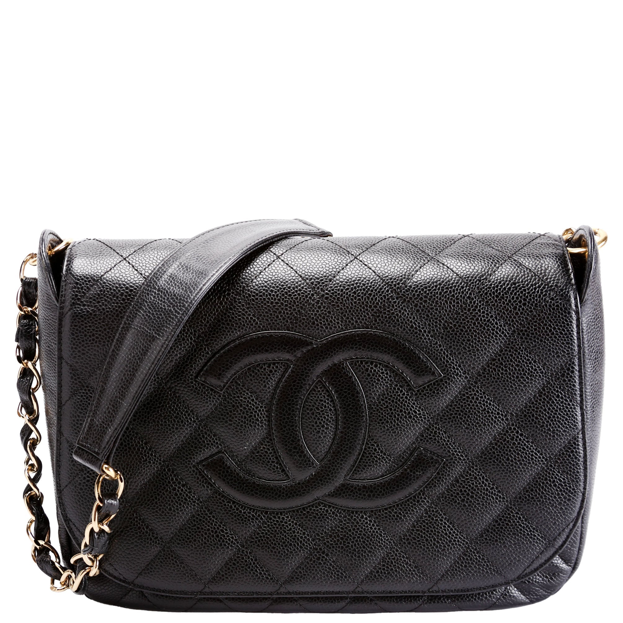 Timeless CC Medium Chain Flap Quilted Caviar 8M Black