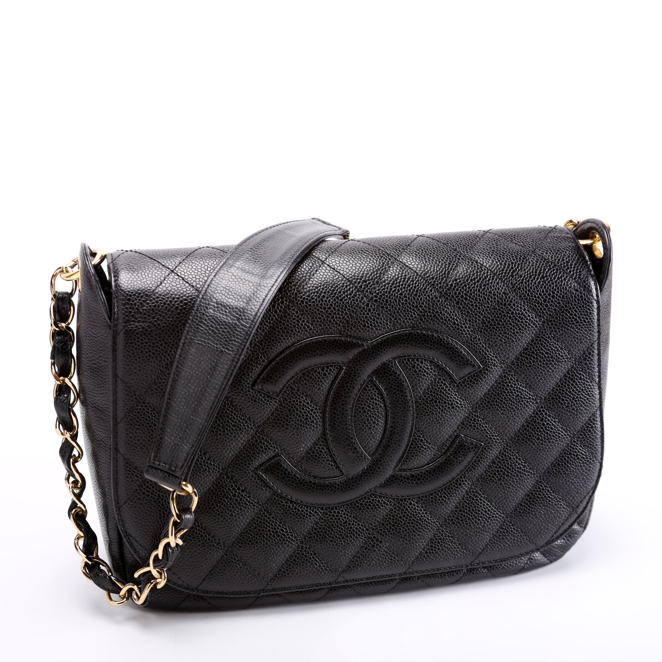 Timeless CC Medium Chain Flap Quilted Caviar 8M Black
