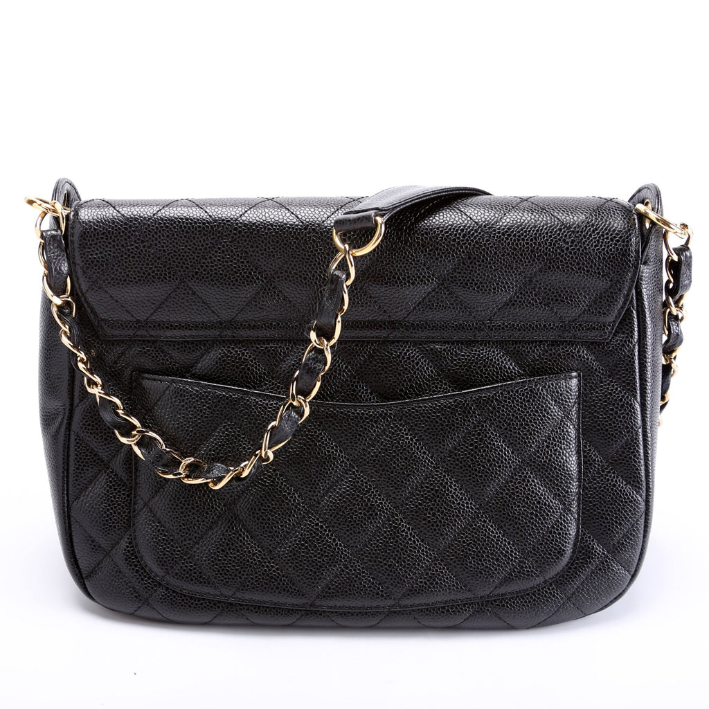 Timeless CC Medium Chain Flap Quilted Caviar 8M Black