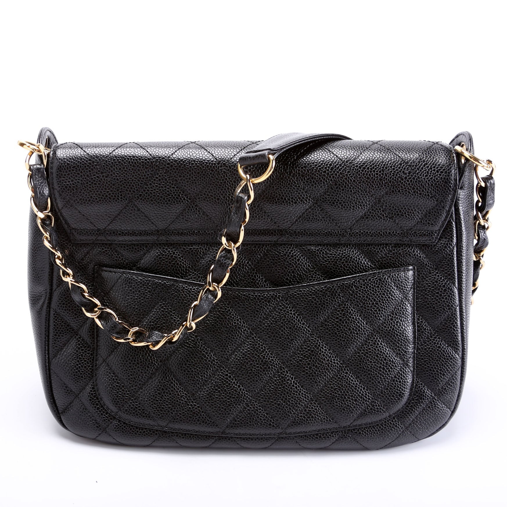 Timeless CC Medium Chain Flap Quilted Caviar 8M Black