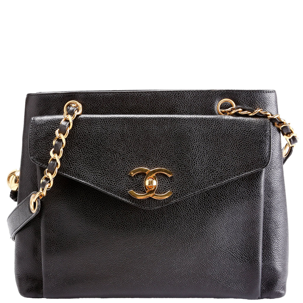 Turnlock CC Flap Shoulder Caviar Vintage Black