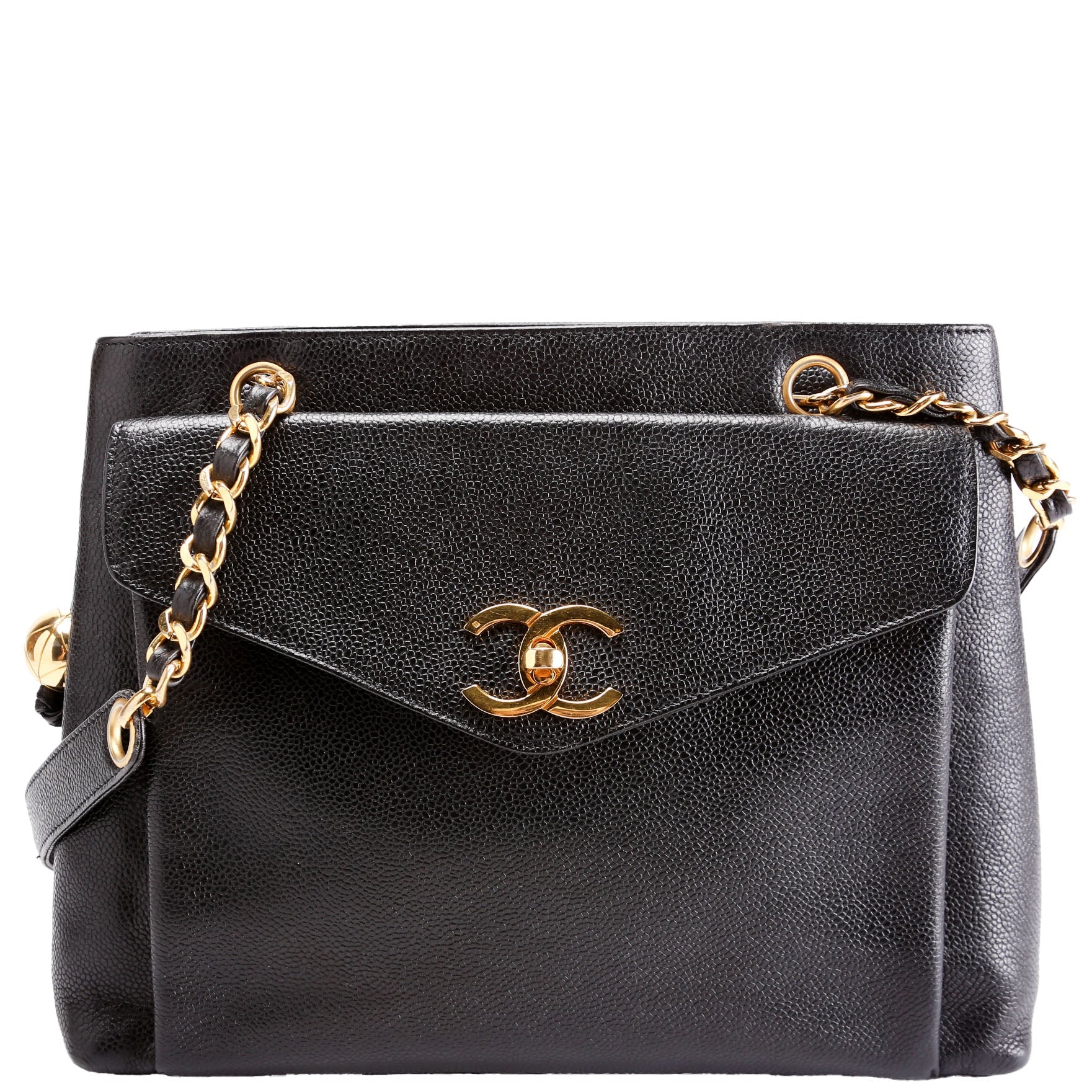 Turnlock CC Flap Shoulder Caviar Vintage Black